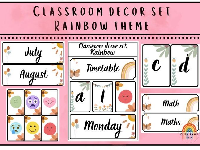 Rainbow Classroom Decor Set | Visual Timetable, Date, Letters & Numbers | Editable
