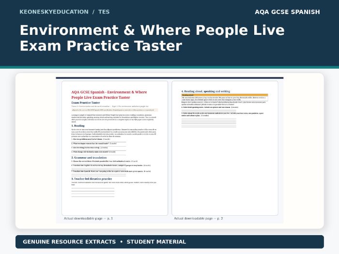 AQA GCSE Spanish - Environment & Where People Live Exam Practice Taster
