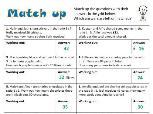 Ratio problems - Match up