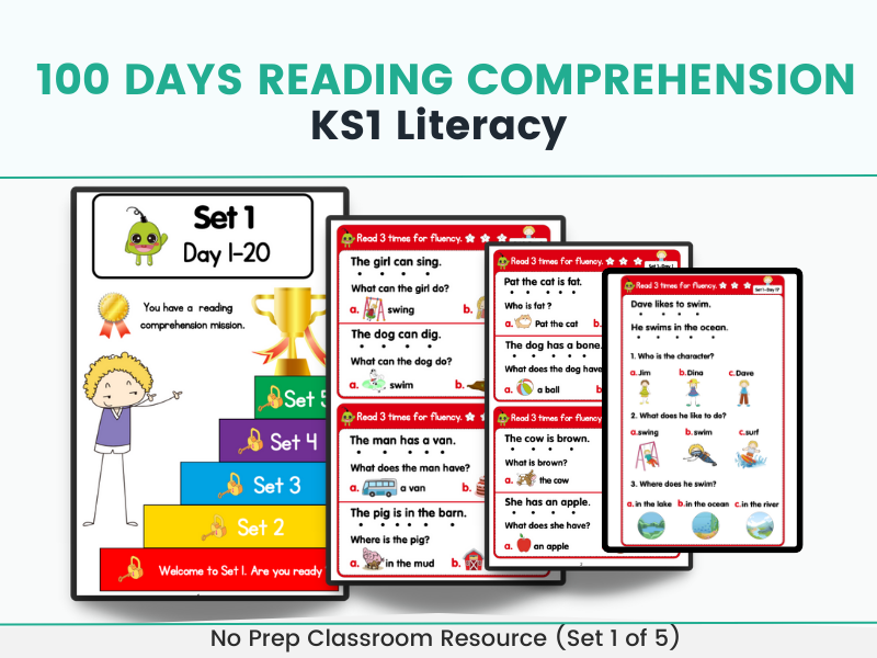 100 Days Reading Comprehension Worksheets (SET 1) for KS1 Literacy