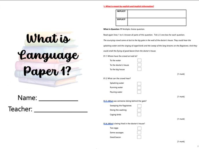 GCSE English Language Paper 1 Booklet (AQA 2026 Format) Teaching