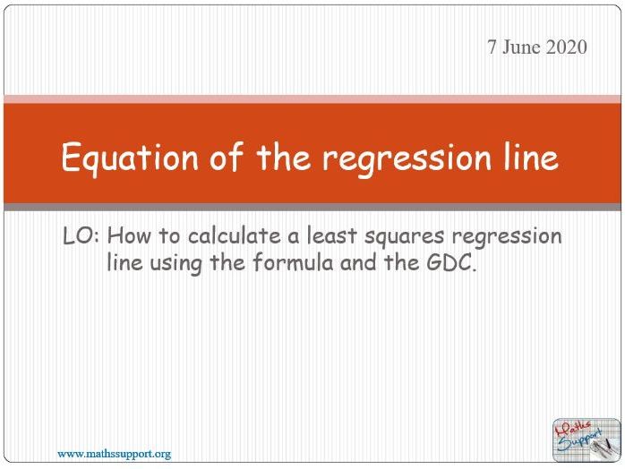 Equation of the regression line of y on x | Teaching Resources