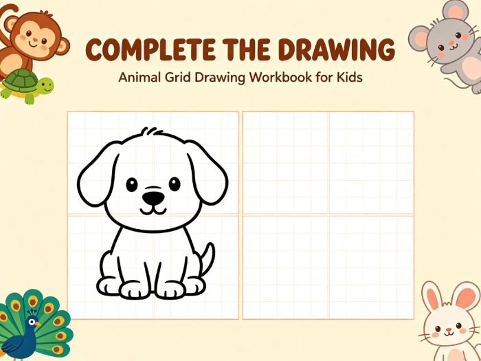 Complete the Drawing Animals – Grid Copy Drawing Book for Kids | Learn to Draw with Symmetry