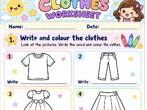 Clothes Worksheet – Write & Colour