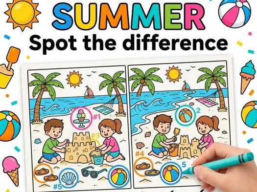 Spot the Difference Puzzle Summer End of Year Activities Brain Games ...