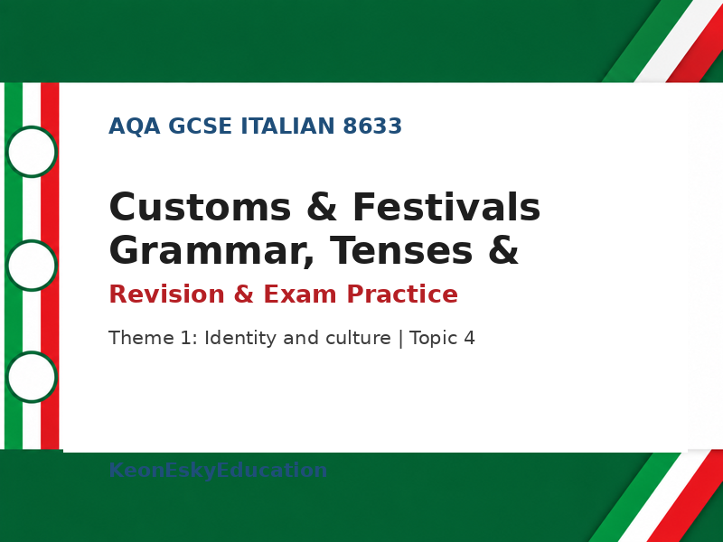 AQA GCSE Italian – Customs & Festivals Grammar, Tenses & Opinions