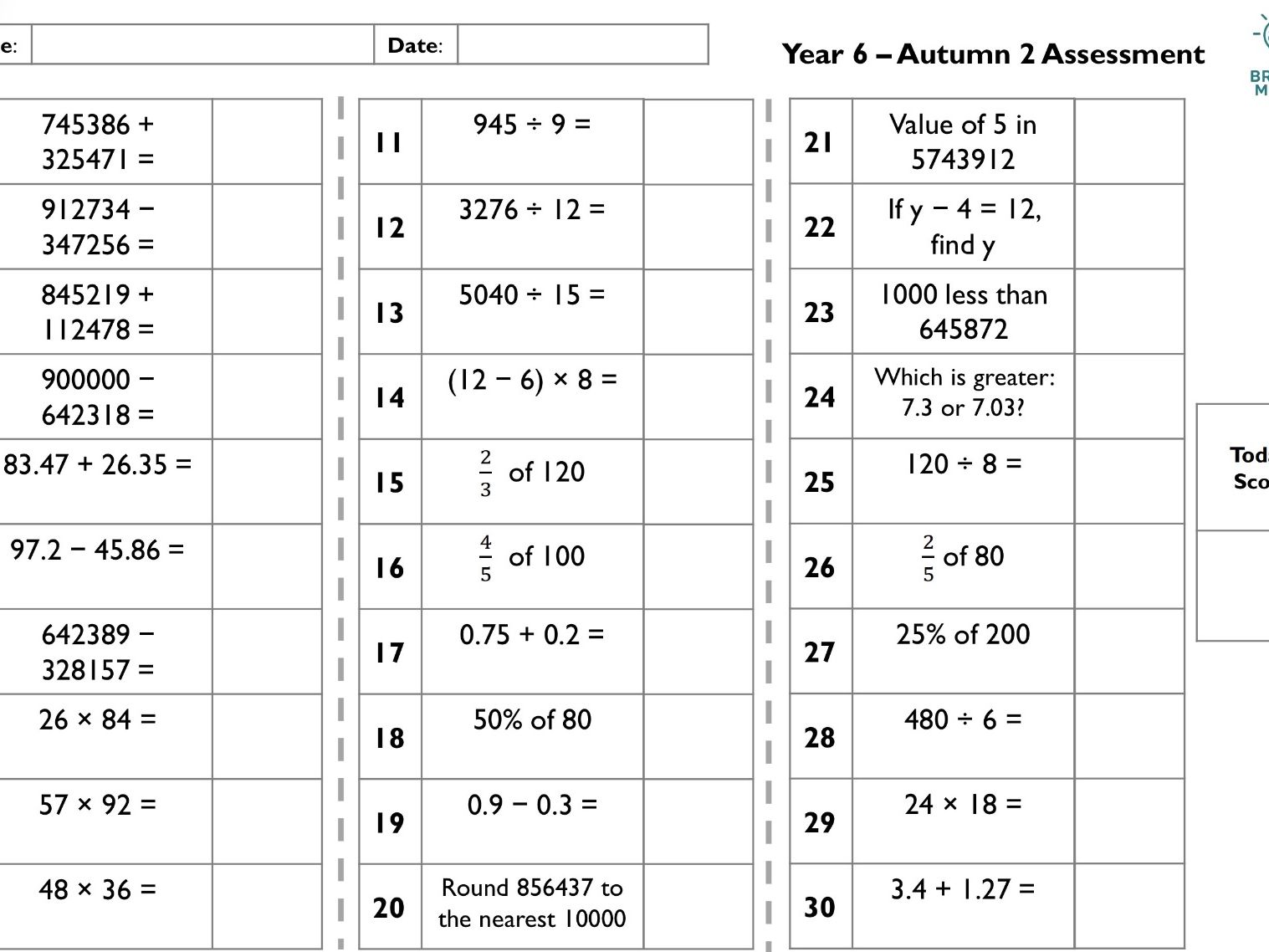 Bright Minds: Fluency Fix – Whole-School Half-Termly Arithmetic Assessments | Years 1 to 6 | Complete Maths Fluency System