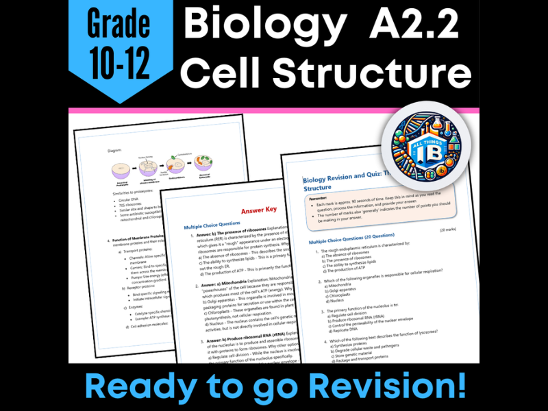 IB DP Biology A2.2 Cell Structure Quiz and Revision Worksheets 2026