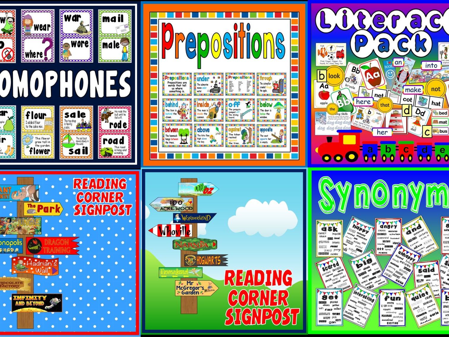 *ENGLISH BUNDLE* EARLY YEARS, KEY STAGE 1 - LITERACY, SIGN POSTS, READING, HOMOPHONE POSTERS, PREPOSITIONS