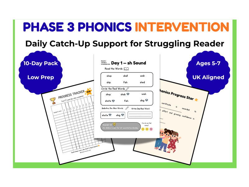 Phase 3 Phonics Intervention Pack | KS1 Real & Alien Words Practice | Year 1 Phonics Support
