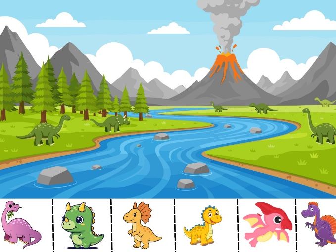 Dinosaur Cut and Stick Scene – Build a Dino World Worksheet