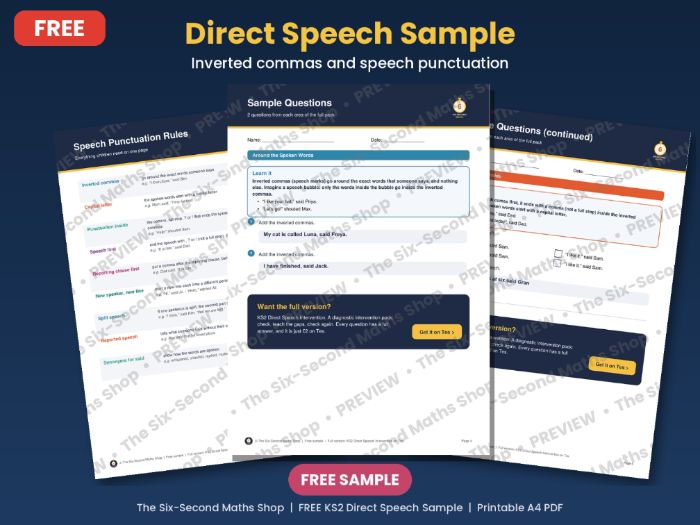 FREE KS2 Direct Speech Intervention Sample - Inverted Commas and Speech Punctuation