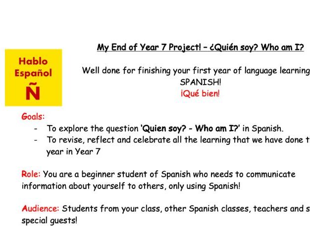 End of Year 7 Spanish Project