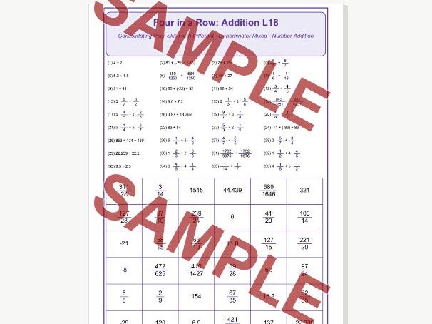 Addition L18 Four in a Row | Addition and Mixed Fraction addition