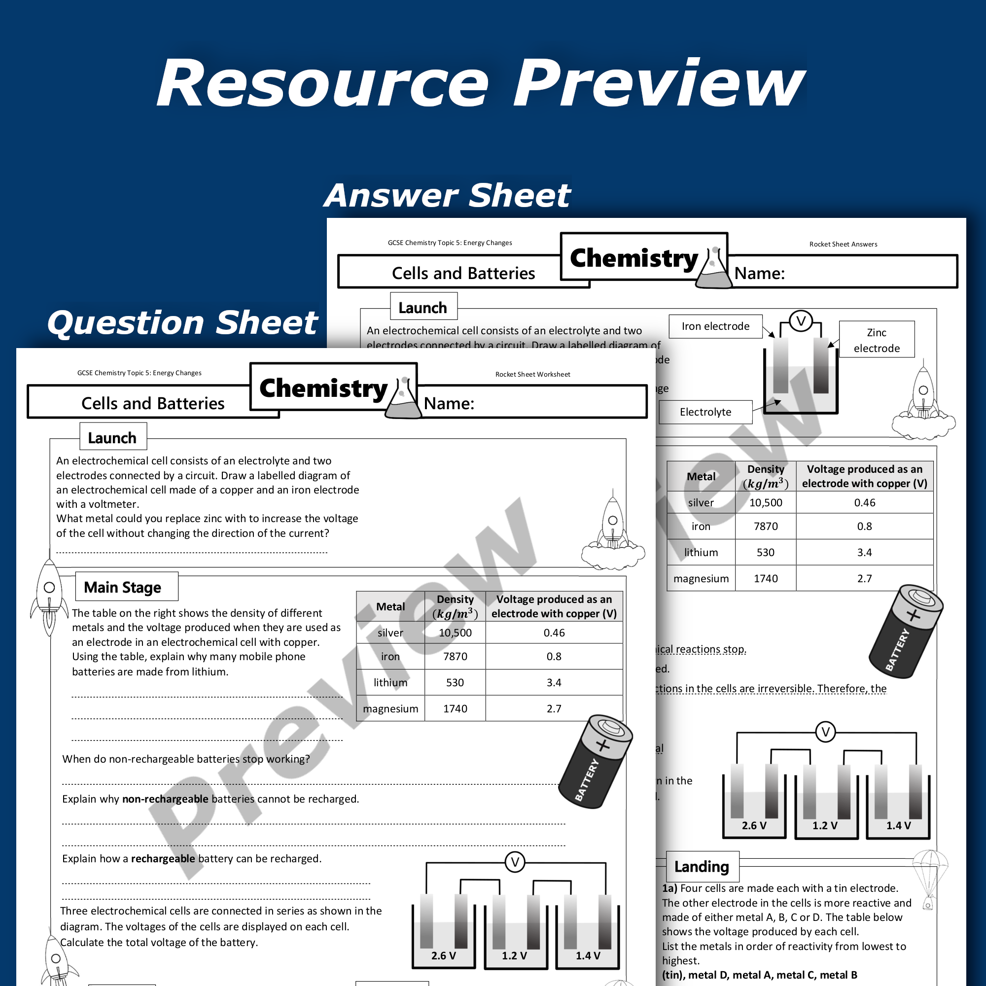 Cells and Batteries Home Learning Worksheet GCSE Teaching Resources