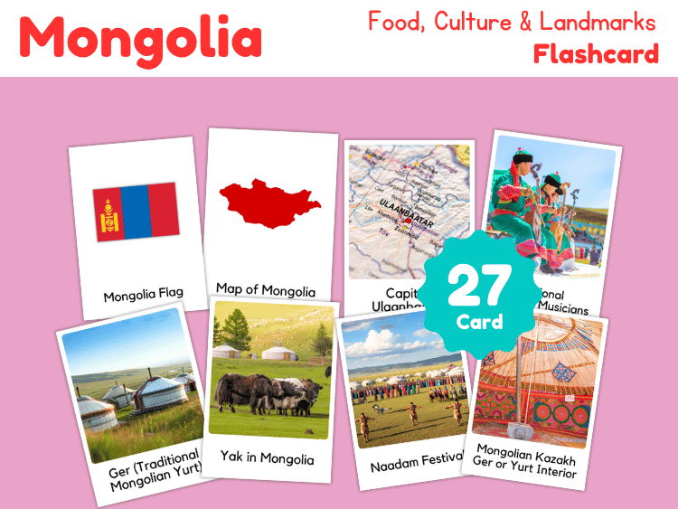 Mongolia Geography Flashcards | 27 Printable Country Study Cards