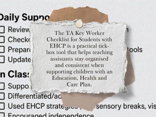 EHCP student's Key Worker TA checklist