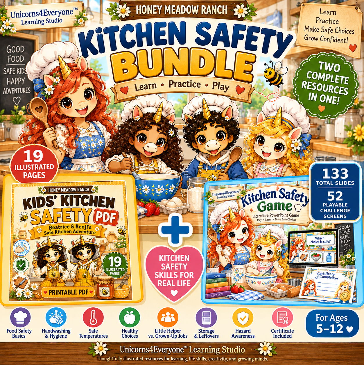 Kitchen Safety Food Handler Bundle for Children | Interactive PowerPoint Game + Illustrated PDF
