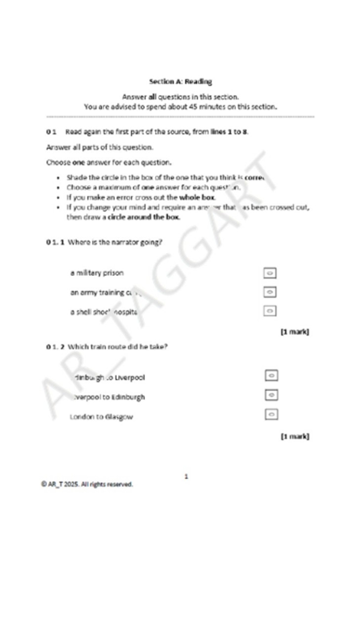 One AQA 2026 English Language Paper 1 Mock | Q4 Plan - (Sas) | Teaching ...