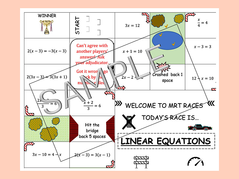 MRT RACES - Linear Equations Board game (Foundation or Higher)