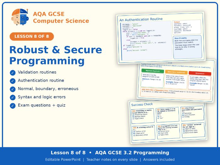 AQA GCSE Computer Science 3.2 Robust & Secure Programming