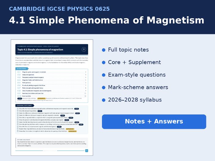 IGCSE Physics 0625 4.1 Simple Phenomena of Magnetism Notes