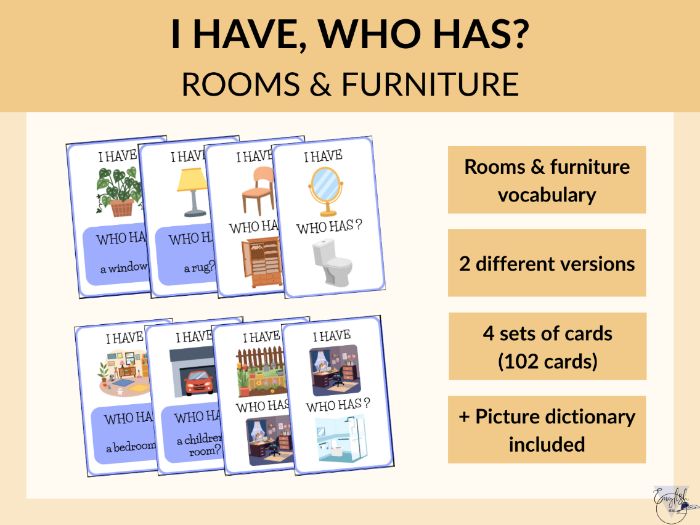 Rooms & Furniture 'I have, who has?' - printable PDF