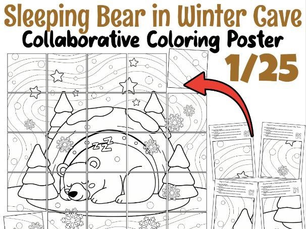 Sleeping Bear in Winter Cave – Hibernation Collaborative Coloring Poster