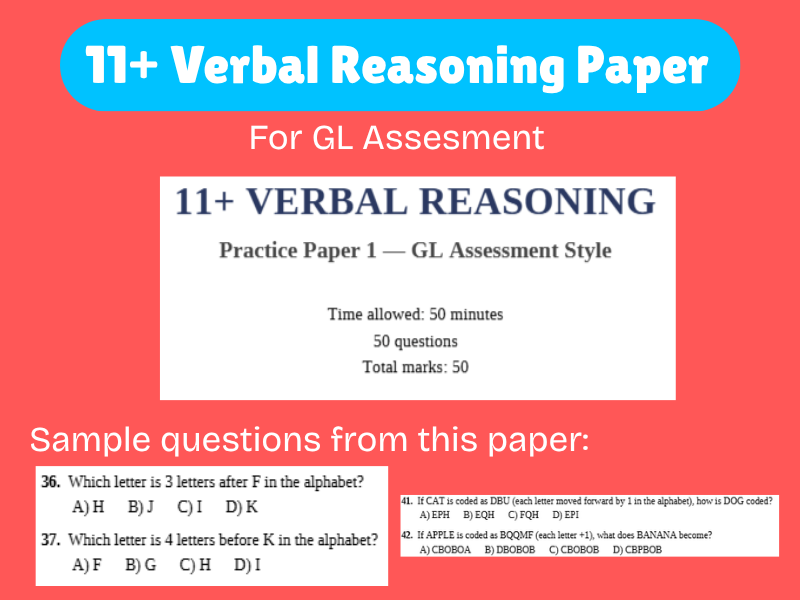 11+ Verbal Reasoning Paper for GL Assessment