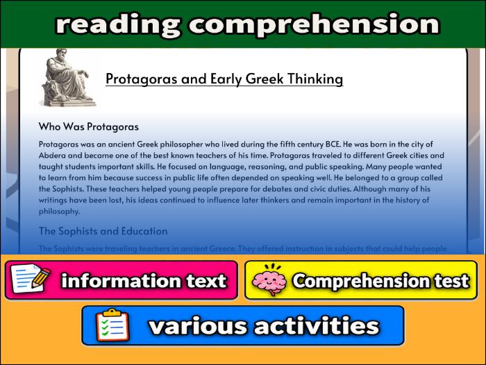 Protagoras and Early Greek Thinking- Reading Comprehension, Worksheet & Activities