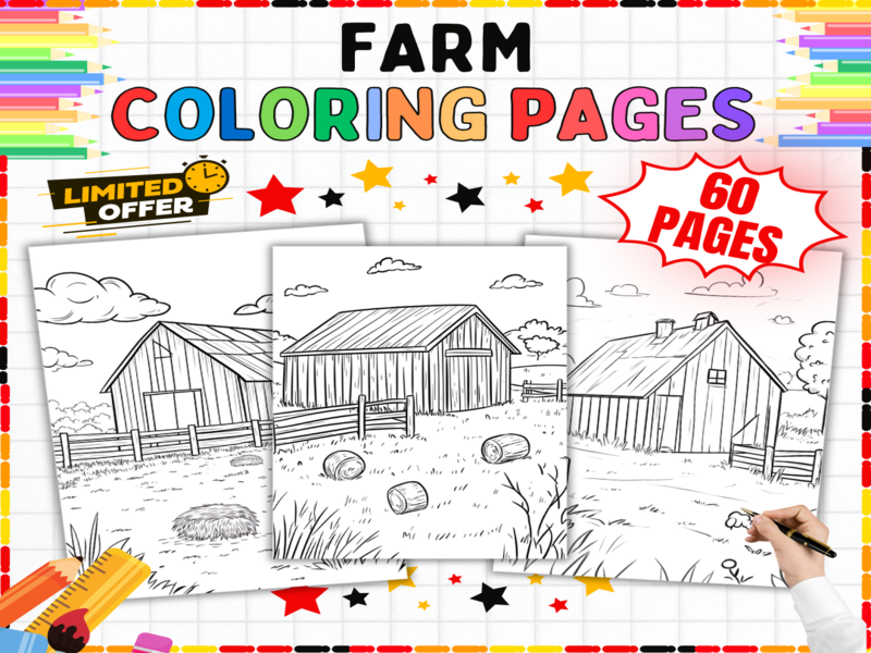 Farm Colouring Pages  60 Animals & Barn Scenes  Creative Art Activities for Early Years