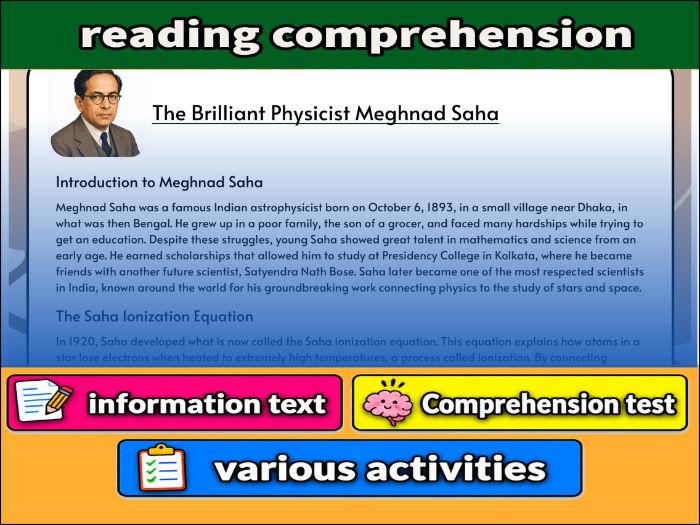 Meghnad Saha- Reading Comprehension, study guide & Activities