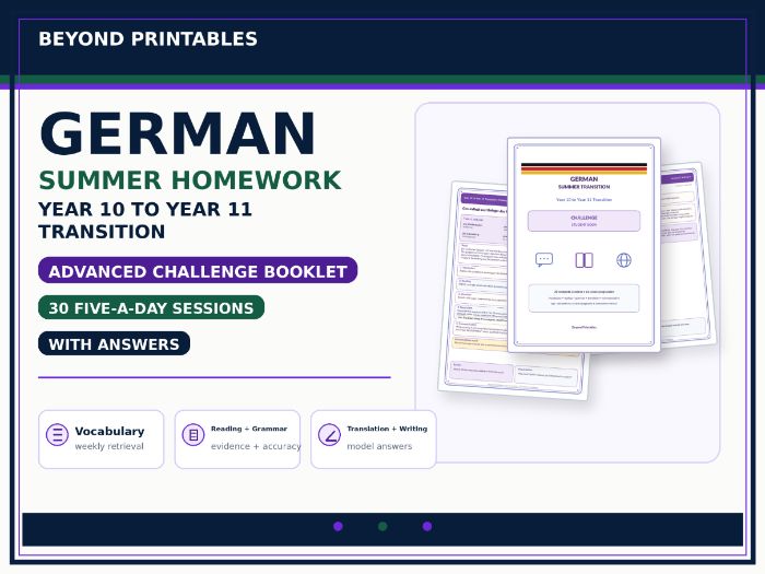 German Summer Homework Booklet – Year 10 to Year 11 Transition ADVANCED CHALLENGE with Answers