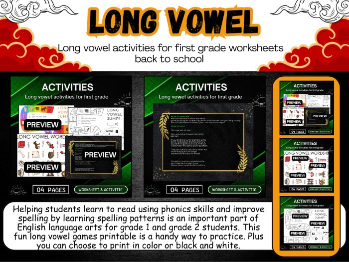 Long vowel activities for first grade worksheets