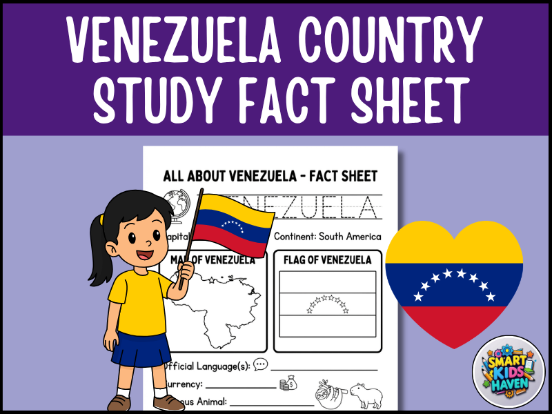 Venezuela Map and Flag Country Study Research Project Worksheet Geography Activity