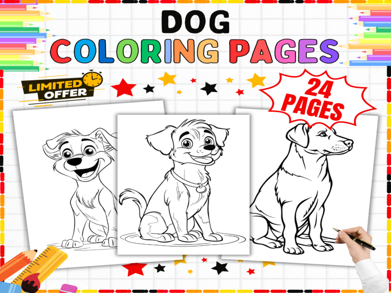 Dog Coloring Pages | Cute Puppy Colouring Sheets - Pet Animal Art Activities for Kids