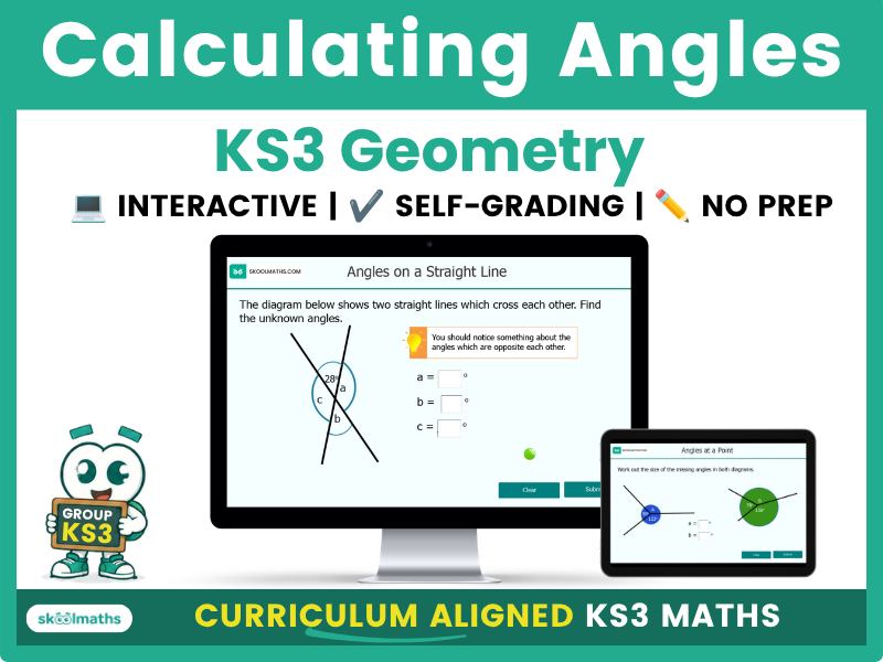 Calculating Angles - Key Stage 3 Interactive Maths Lesson and Self-Marking Activities