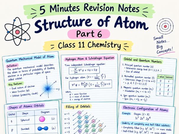 Structure of Atom | Quantum Model, Orbitals & ETC. | 5 Minutes Revision Notes