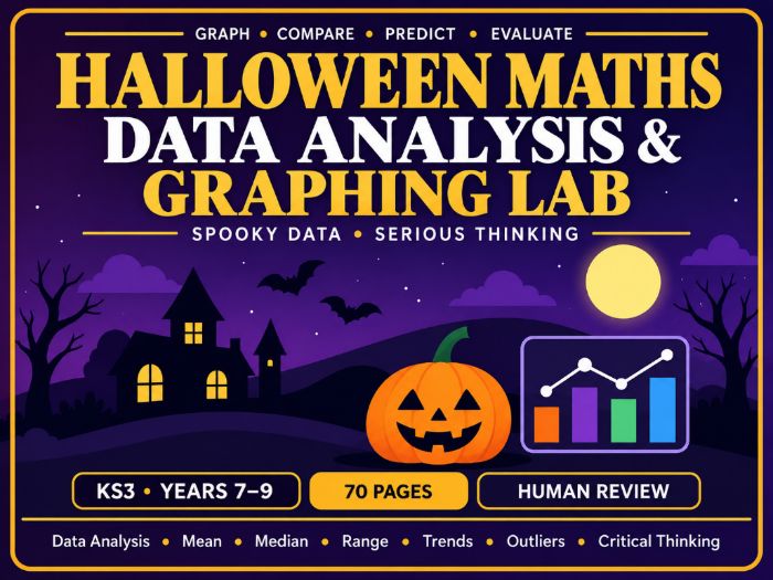 Halloween Maths Data Analysis & Graphing Lab | KS3 Statistics | 70 Pages