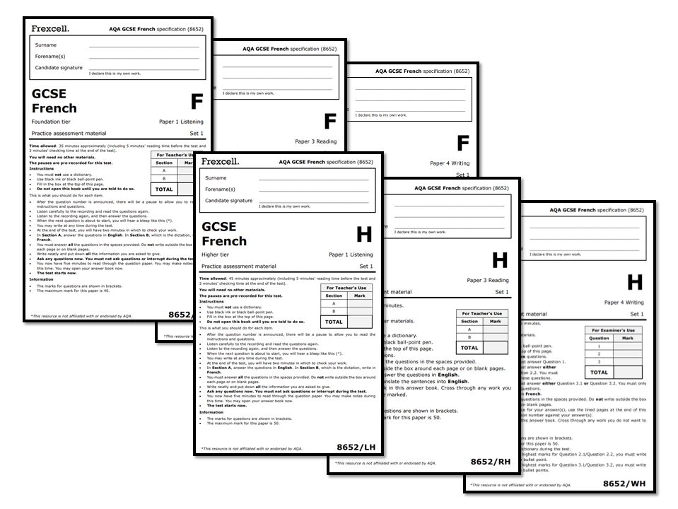AQA GCSE French (2026) – Foundation & Higher Practice Paper Bundle (Set 1)