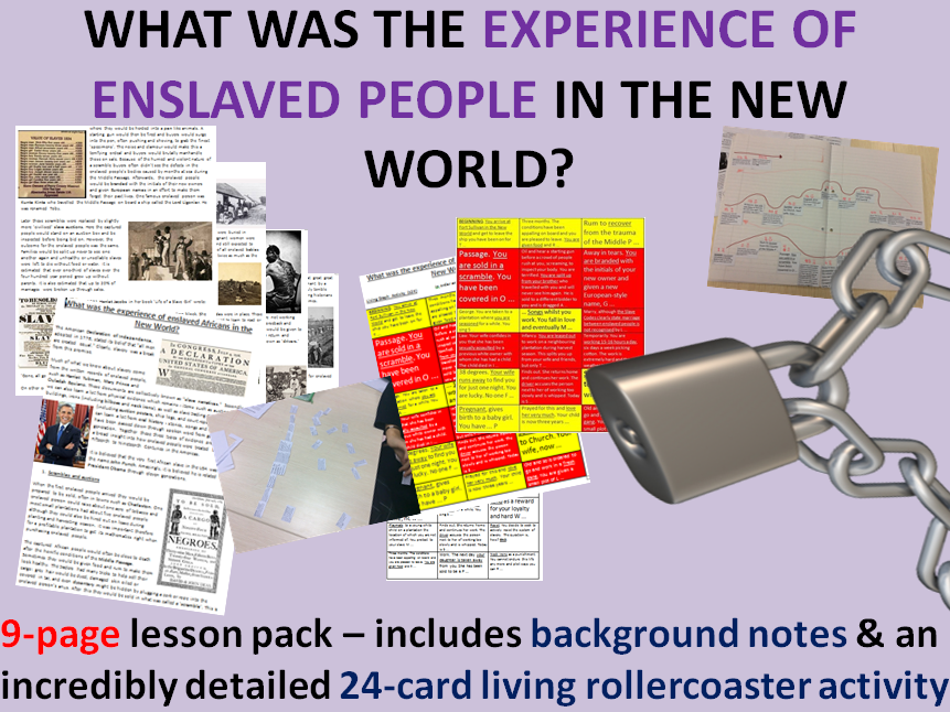 Slave experience - 9-page full lesson (notes, card sort, emotional rollercoaster task)