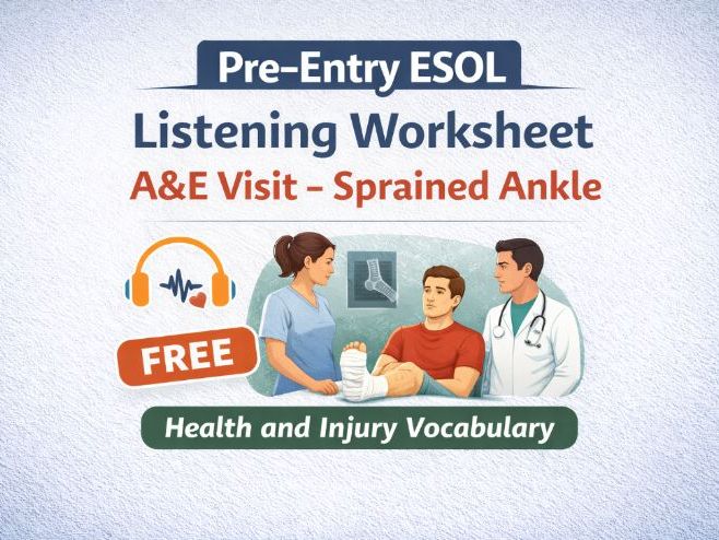 FREE Pre-Entry ESOL Listening Worksheet with Teacher Copy – A&E Visit (Sprained Ankle)