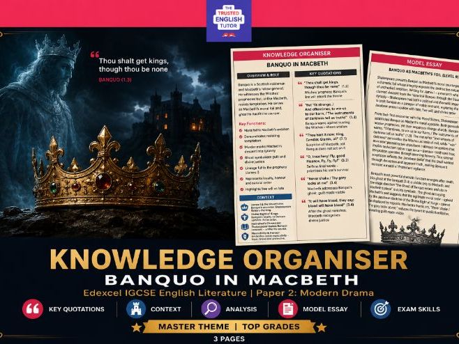 IGCSE Edexcel Banquo in Macbeth Knowledge Organiser and L9 Exemplar Essay