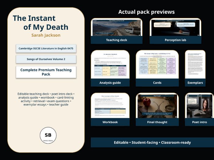 “The Instant of my Death” - poem by Sarah Jackson – Complete Unit of Work from Smithy's Basics