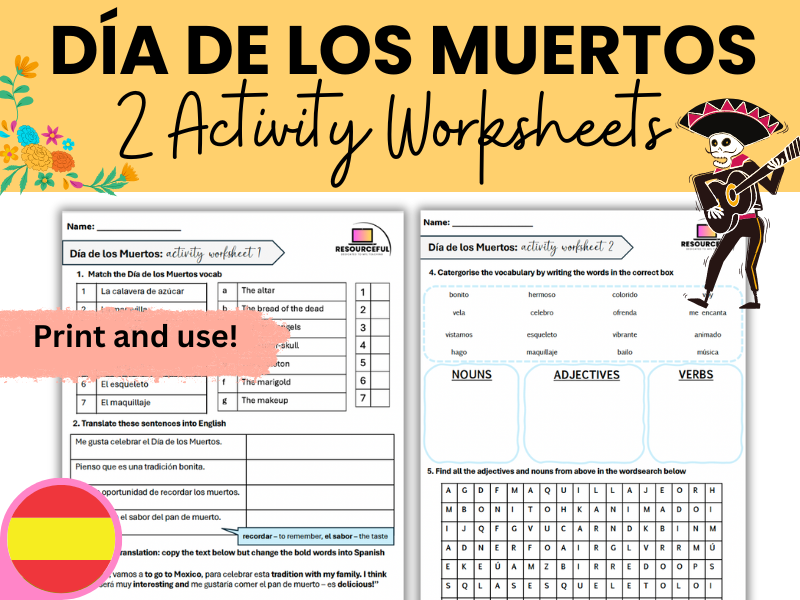 Dia de los Muertos - Day of the Dead - Activity worksheets (x2) including wordsearch!