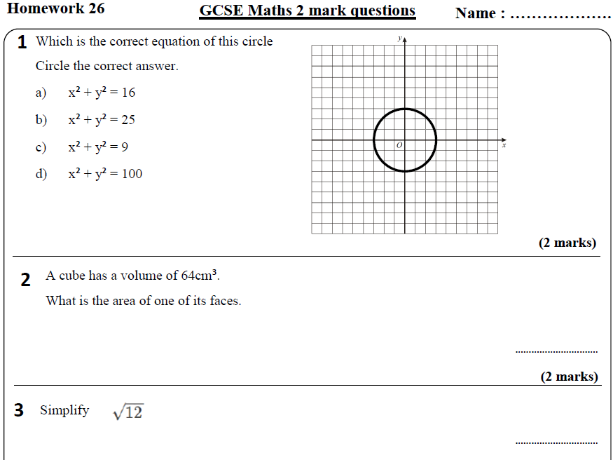 10 GCSE Maths HIGHER Homework Revision (9-1) Part 3 -Includes all ANSWERS