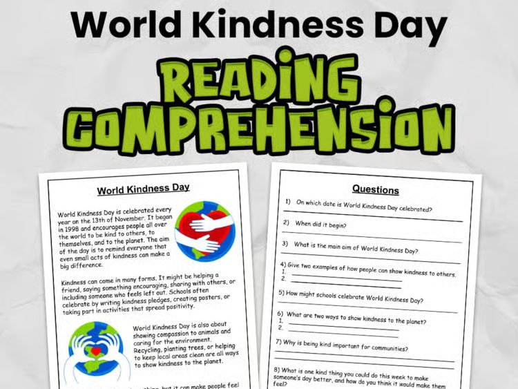 World Kindness Day Reading Comprehension for KS2 | Guided Reading Task