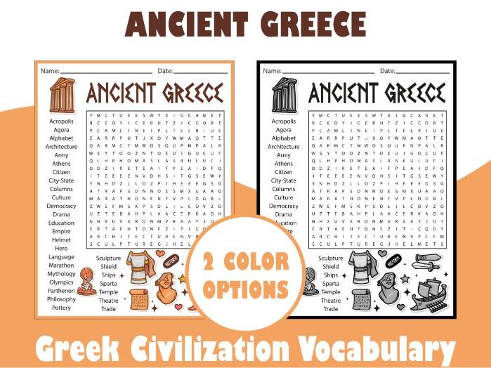 Ancient Greece Word Search Puzzle | Greek Civilization Vocabulary Activity