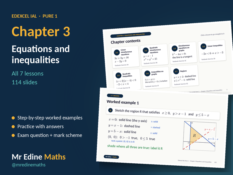 Equations and Inequalities – Edexcel IAL Pure 1 Chapter 3 – All 7 Lessons in One PowerPoint