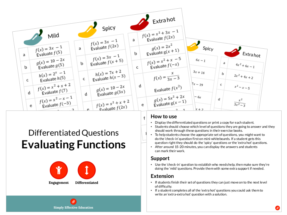 Evaluating Functions (Differentiated Questions)